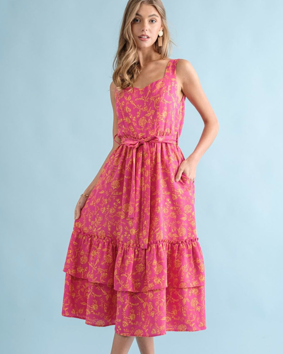 Floral Maxi Dress with Waist Tie