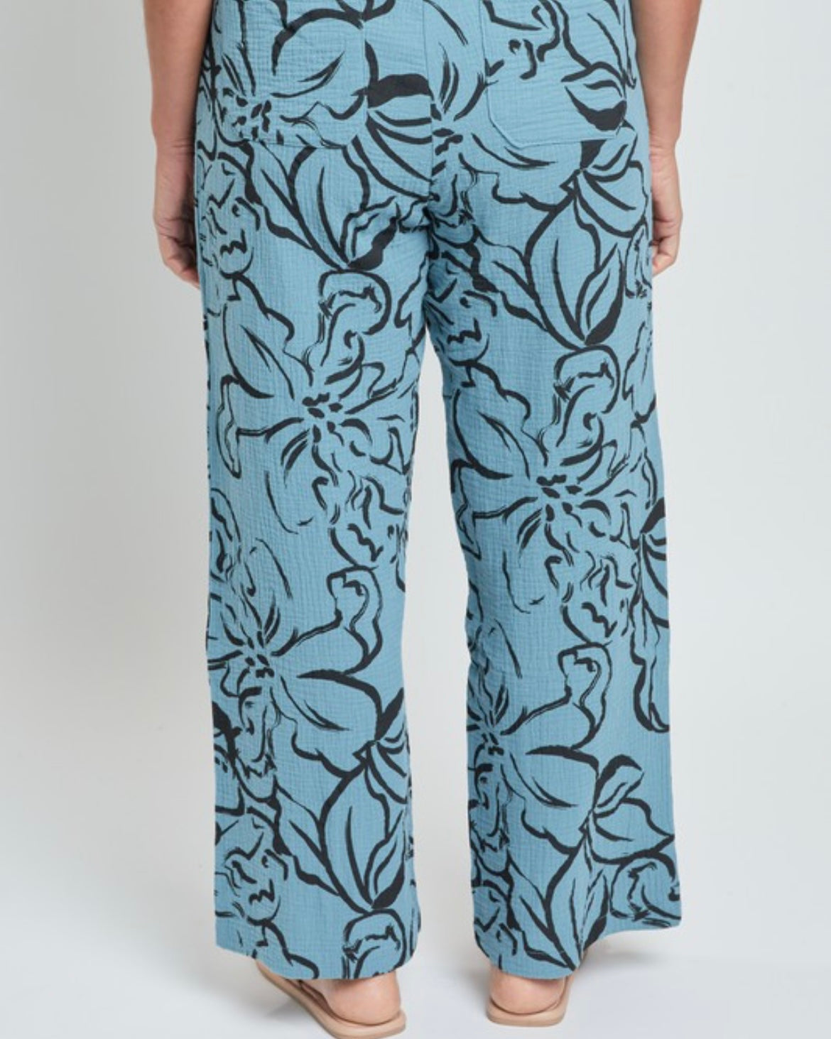 Blue With Black Floral Gauze Pants