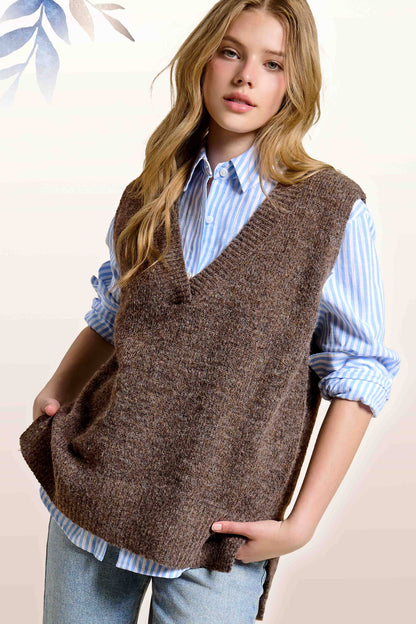 Oversized Soft Knit Sweater Vest (Brownie)
