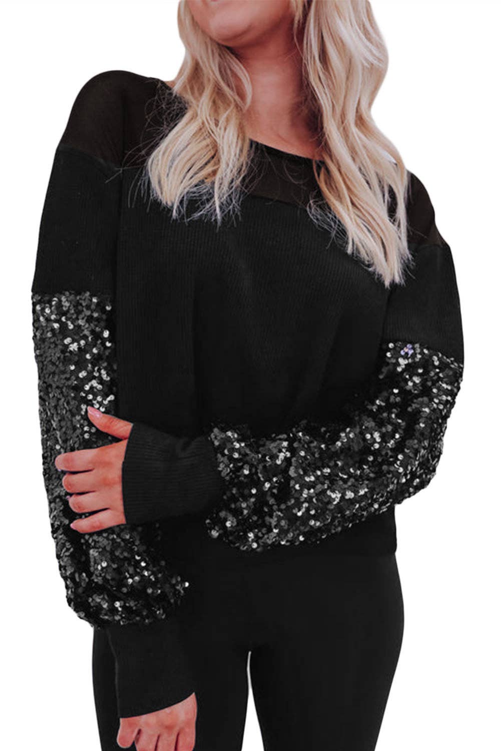 Sequin Lantern Sleeve Blouse
