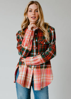 Green, Navy, Orange & White Plaid Flannel