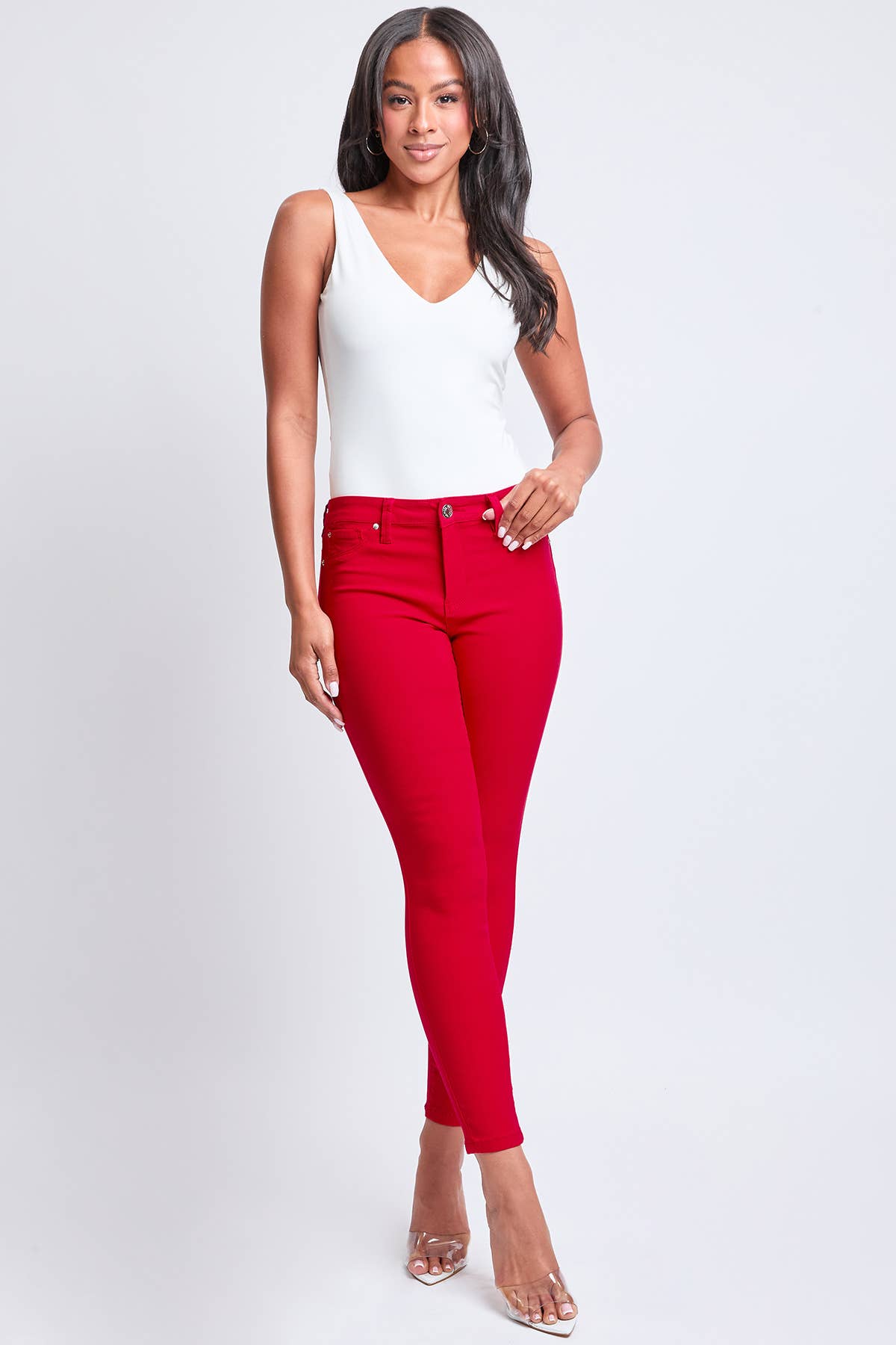 Red Hyperstretch Mid-Rise Skinny Jean