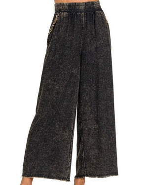 Washed Linen Frayed Hem Pants