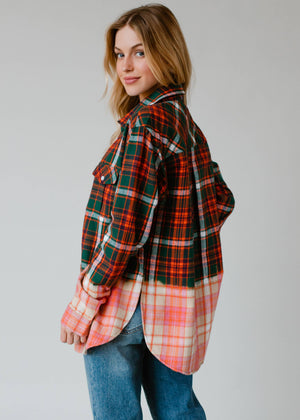 Green, Navy, Orange & White Plaid Flannel