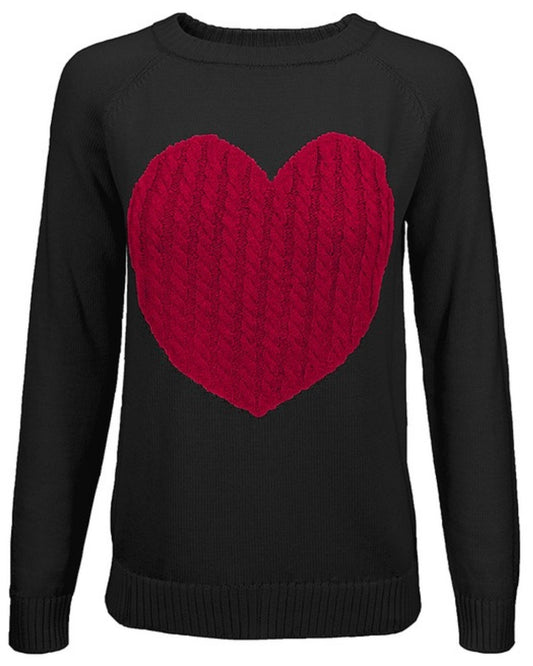 Heart Jacquard Round Neck Sweater