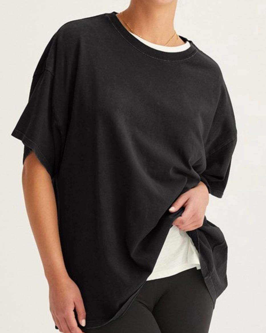 Oversized Distressed Black Tee