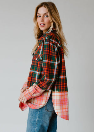 Green, Navy, Orange & White Plaid Flannel