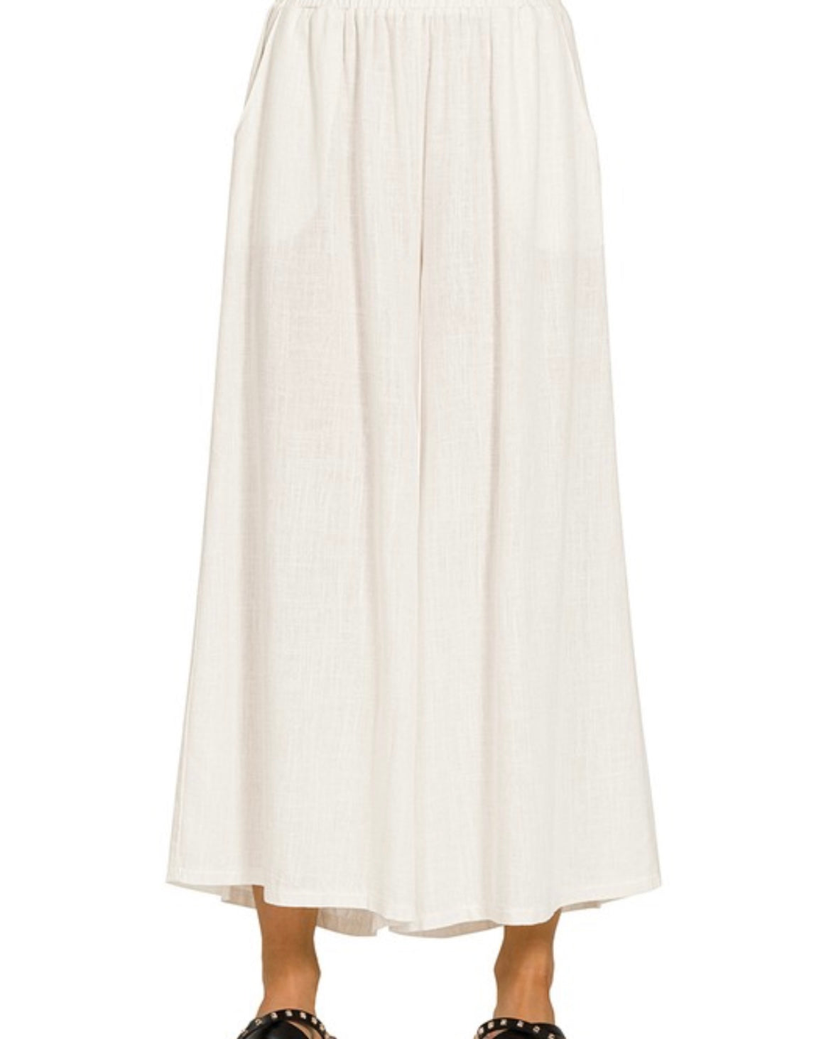 Woven Linen Blend Wide Leg Pants