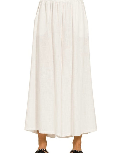 Woven Linen Blend Wide Leg Pants