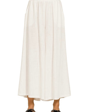 Woven Linen Blend Wide Leg Pants