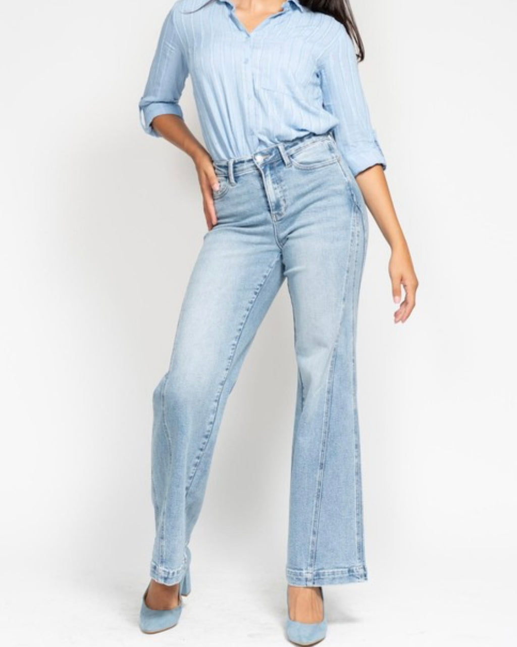 High Waist Side Seam Retro Wide Leg Denim