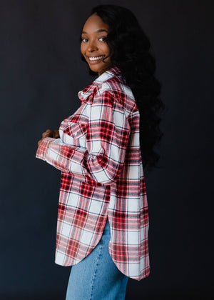 White, Black & Red Plaid Flannel