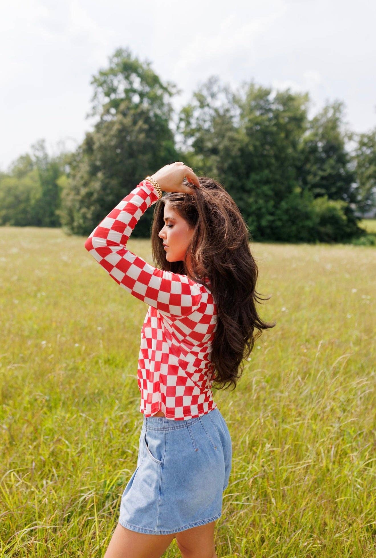 Red Checkerboard Mesh Top
