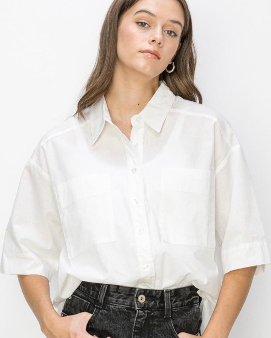 Poplin Oversized Short Sleeve Shirt