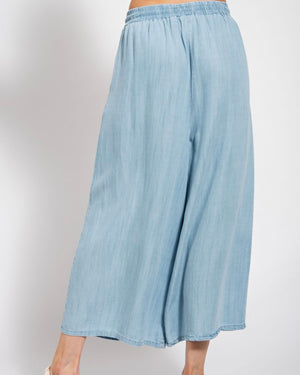 Washed Denim Wide Leg Cropped Pants