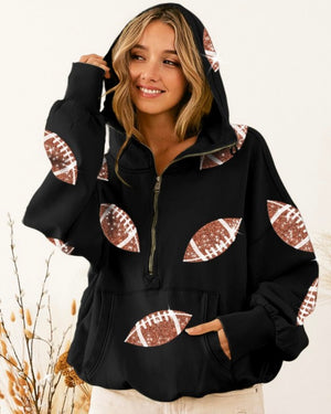 Football Sequin Half Zip Hooded Pullover