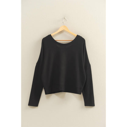 V-Neck Long Sleeve Knit Sweater: BLACK