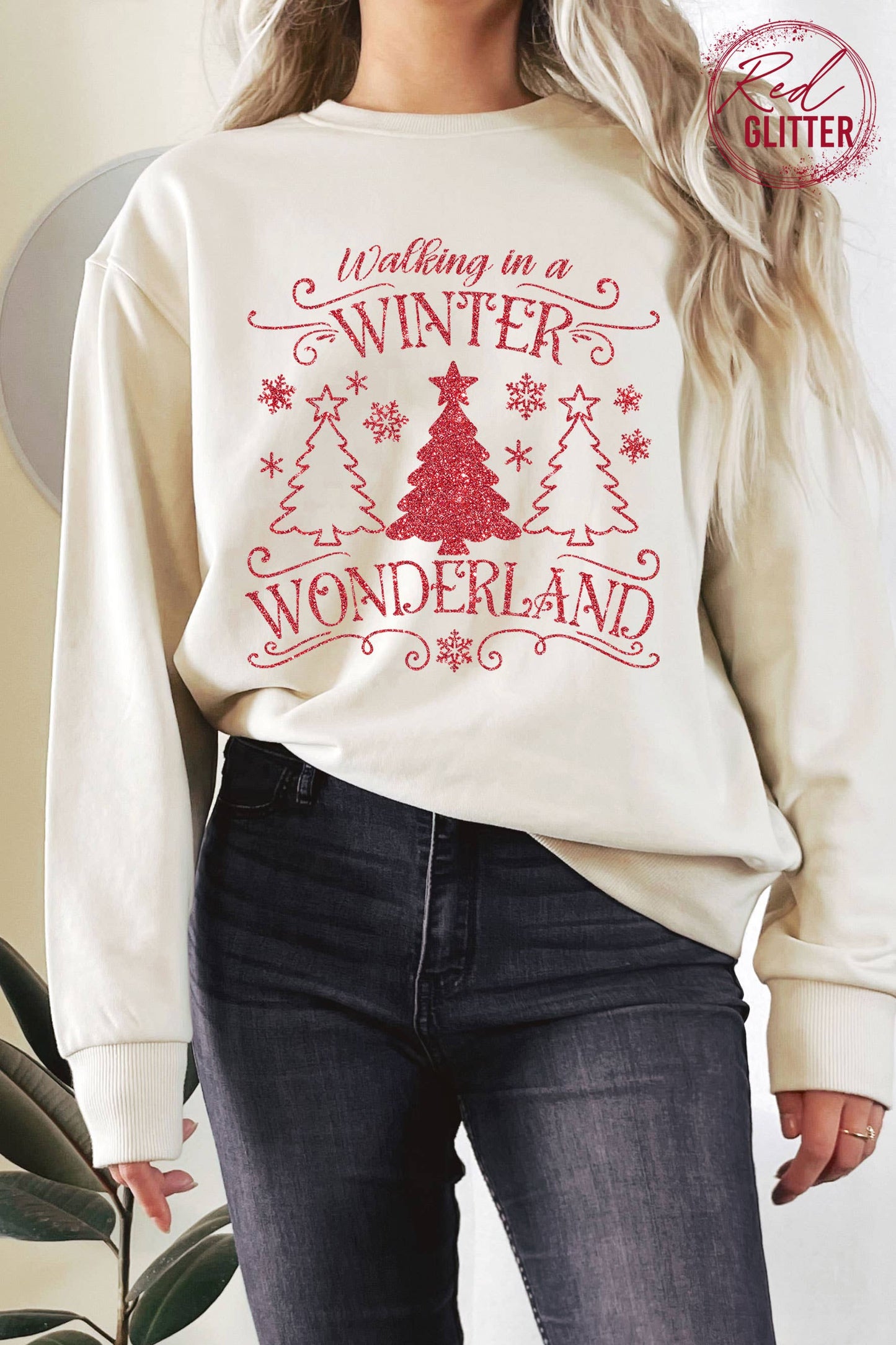 WINTER WONDERLAND GLITTER SWEATSHIRT- OAT