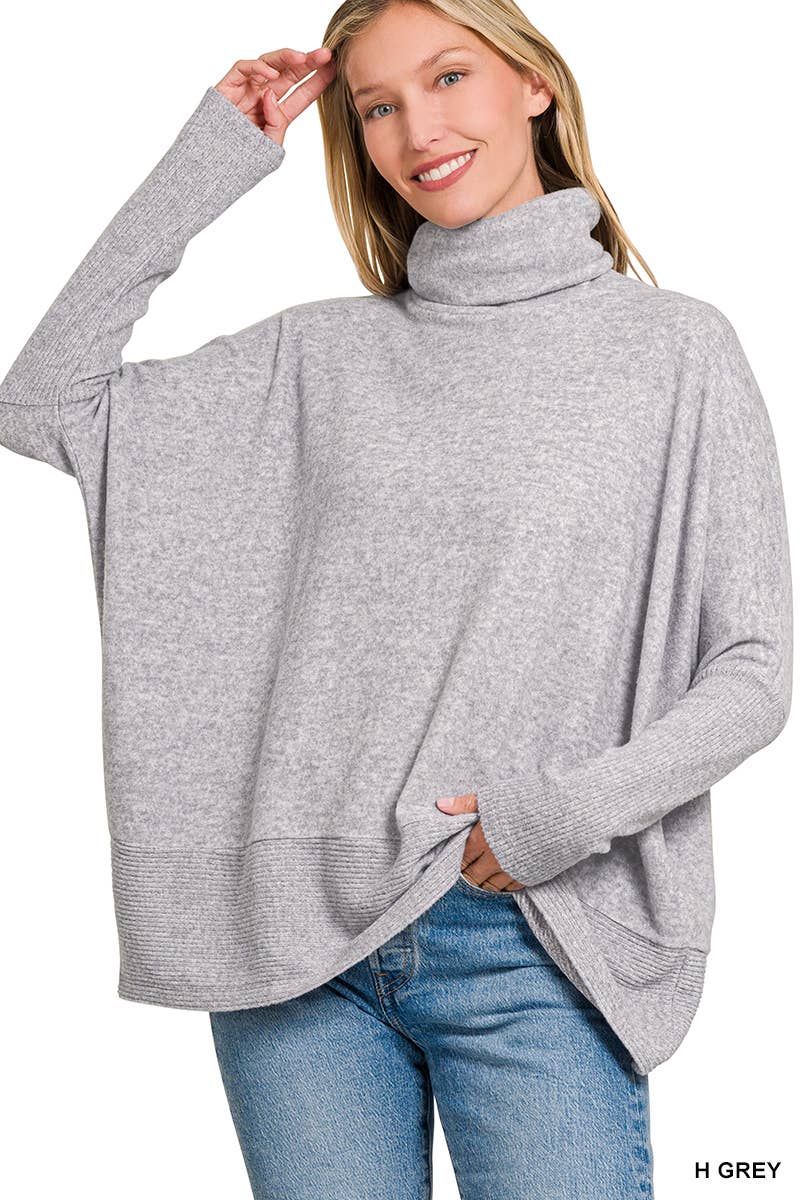 Brushed Hacci Turtleneck Sweater Grey