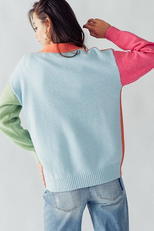 HAILEE MULTI COLOR CARDIGAN SWEATER (Orange)