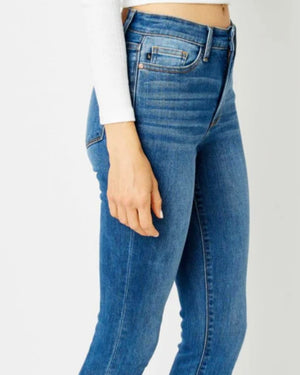 High Waist Dark Cuffed Denim