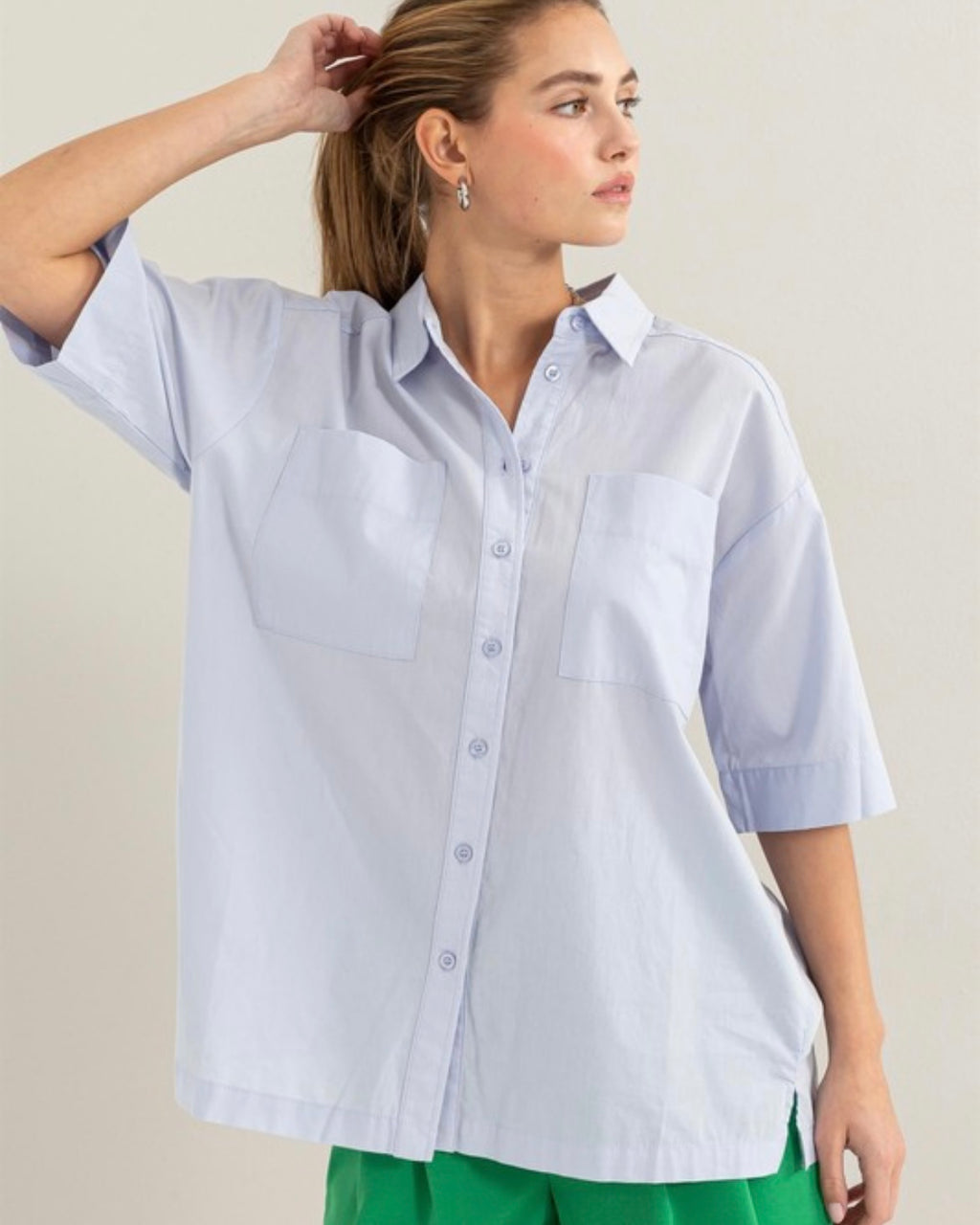 Poplin Oversized Short Sleeve Shirt