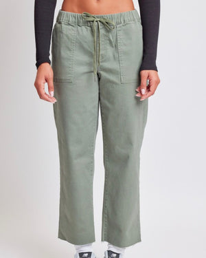 Olive Denim Cropped Raw Edge Jogger