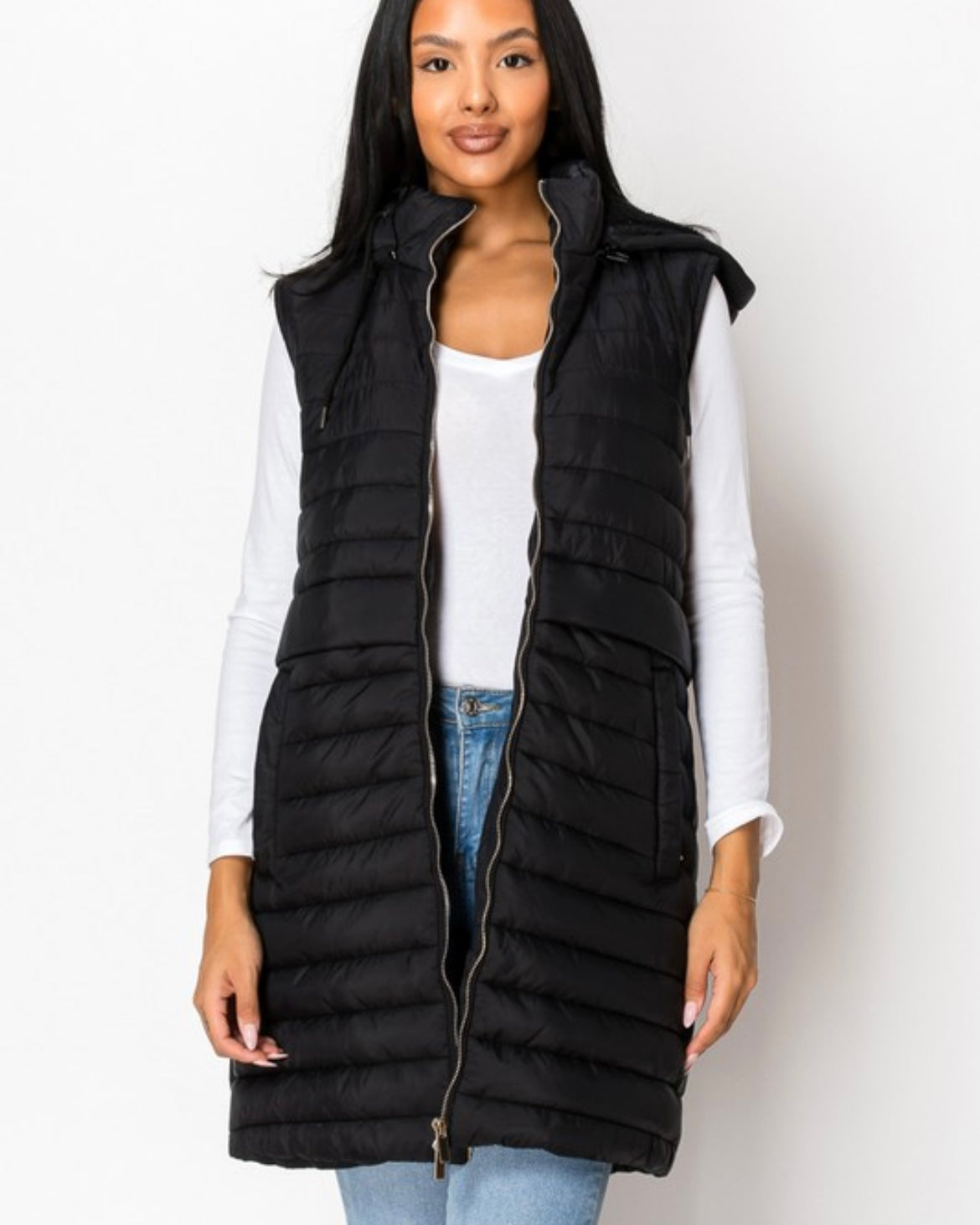 Long Sherpa Hooded Vest