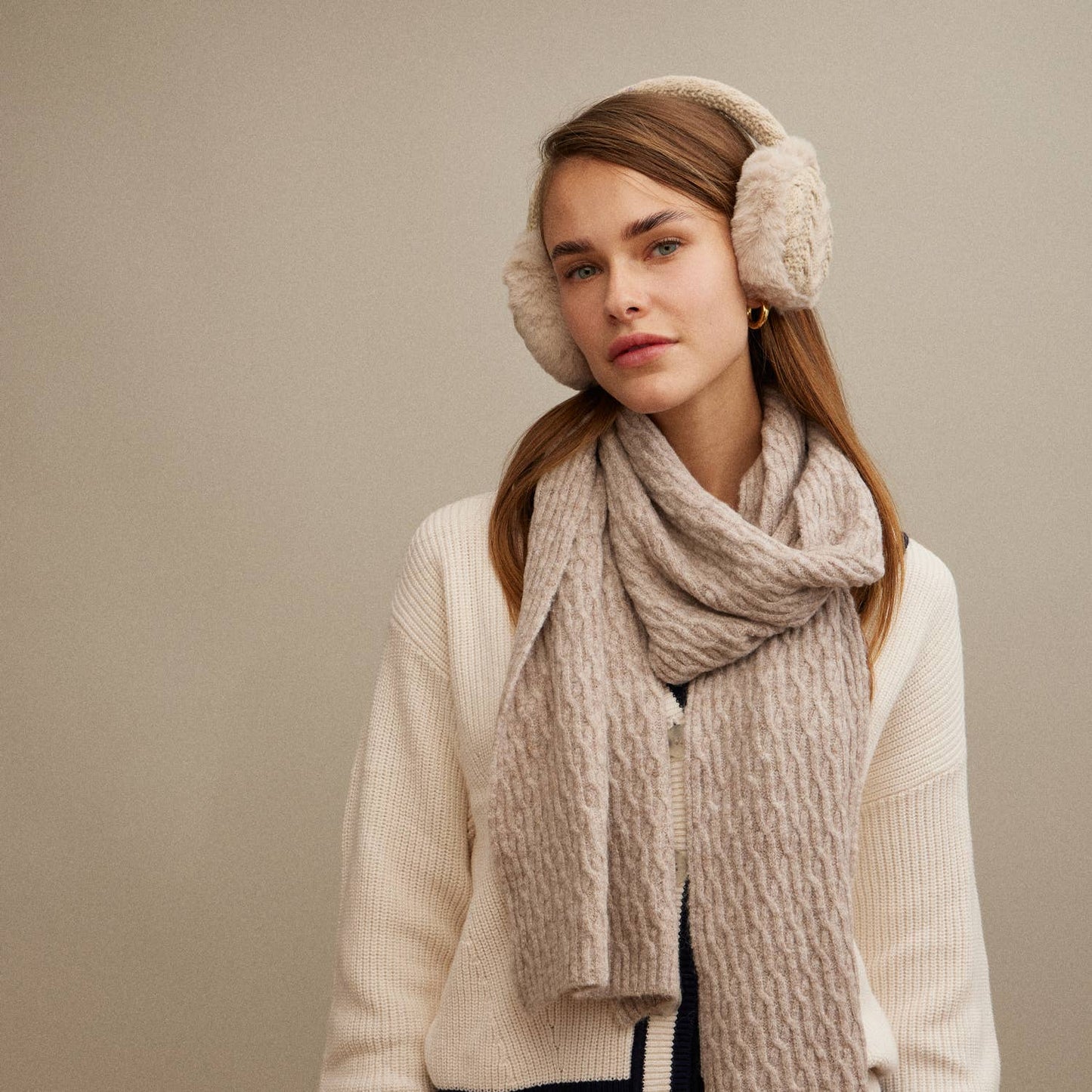 Knit Adjustable Band & Faux Fur Earmuffs: Taupe