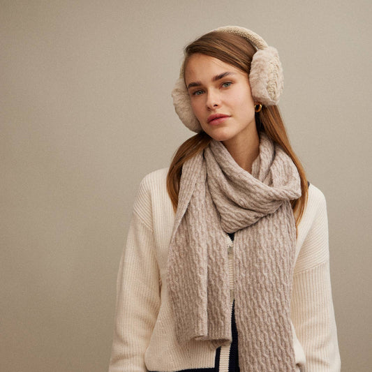 Knit Adjustable Band & Faux Fur Earmuffs: Taupe