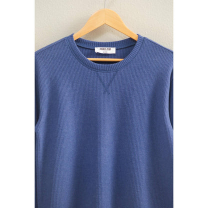 Brushed Crew Neck Long Sleeve Top: DUSTY INDIGO