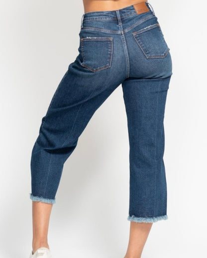 High Waist Button Fly Wide Leg Crop