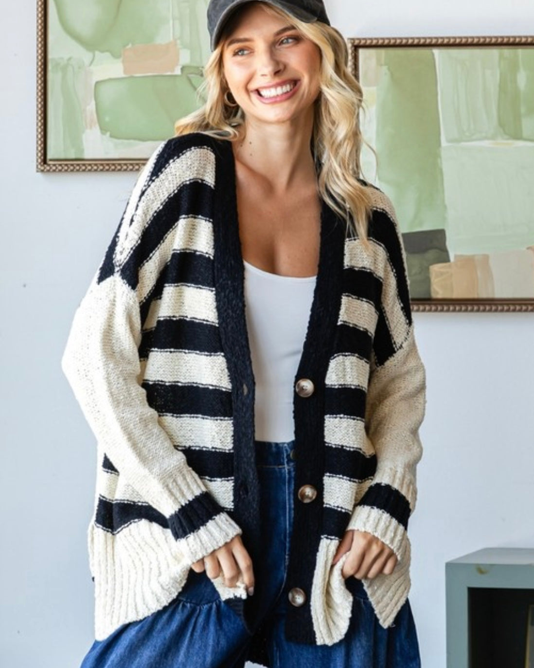 Mixed Stripe Cardigan Black