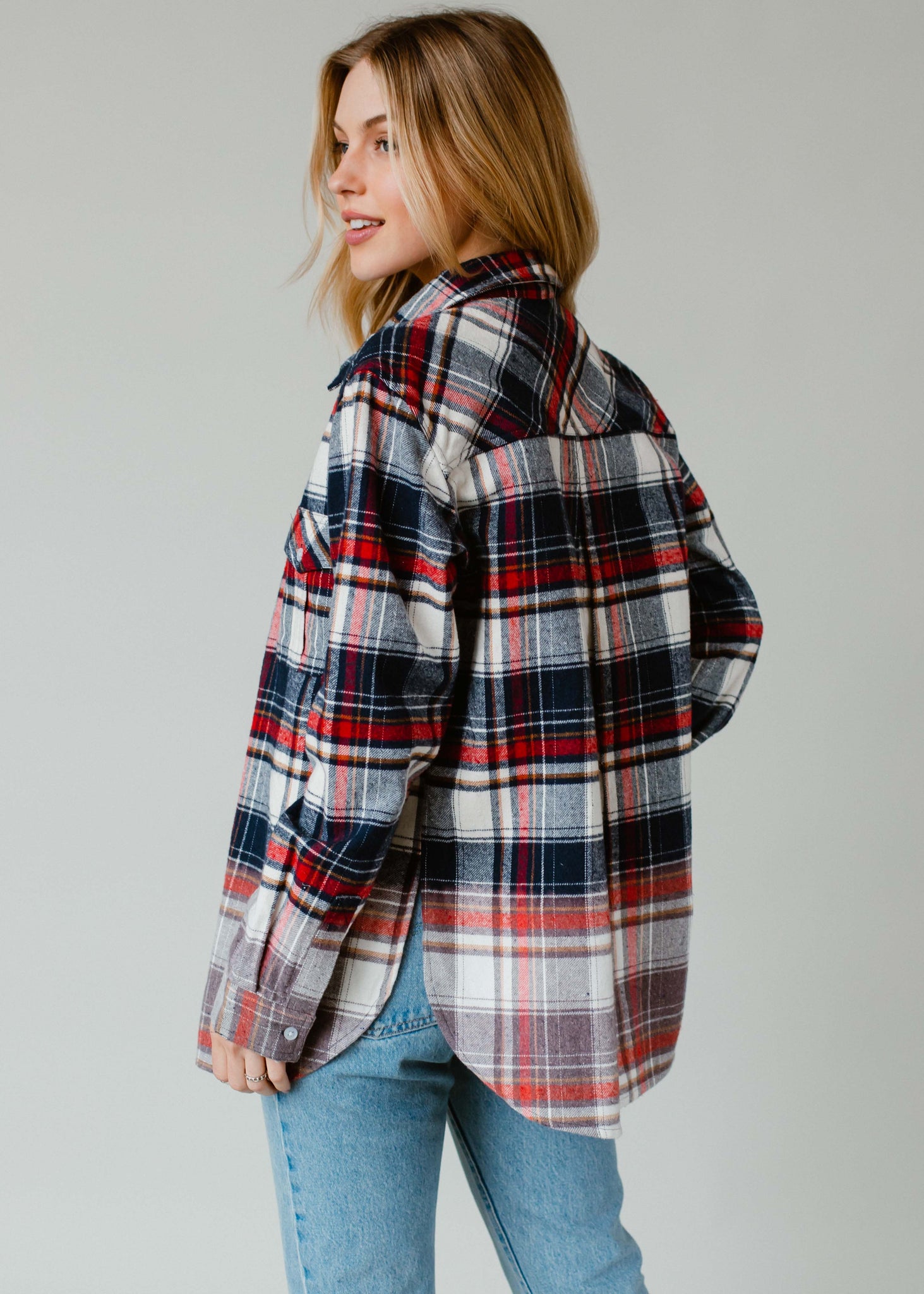 Navy, Red & Cream Plaid Flannel