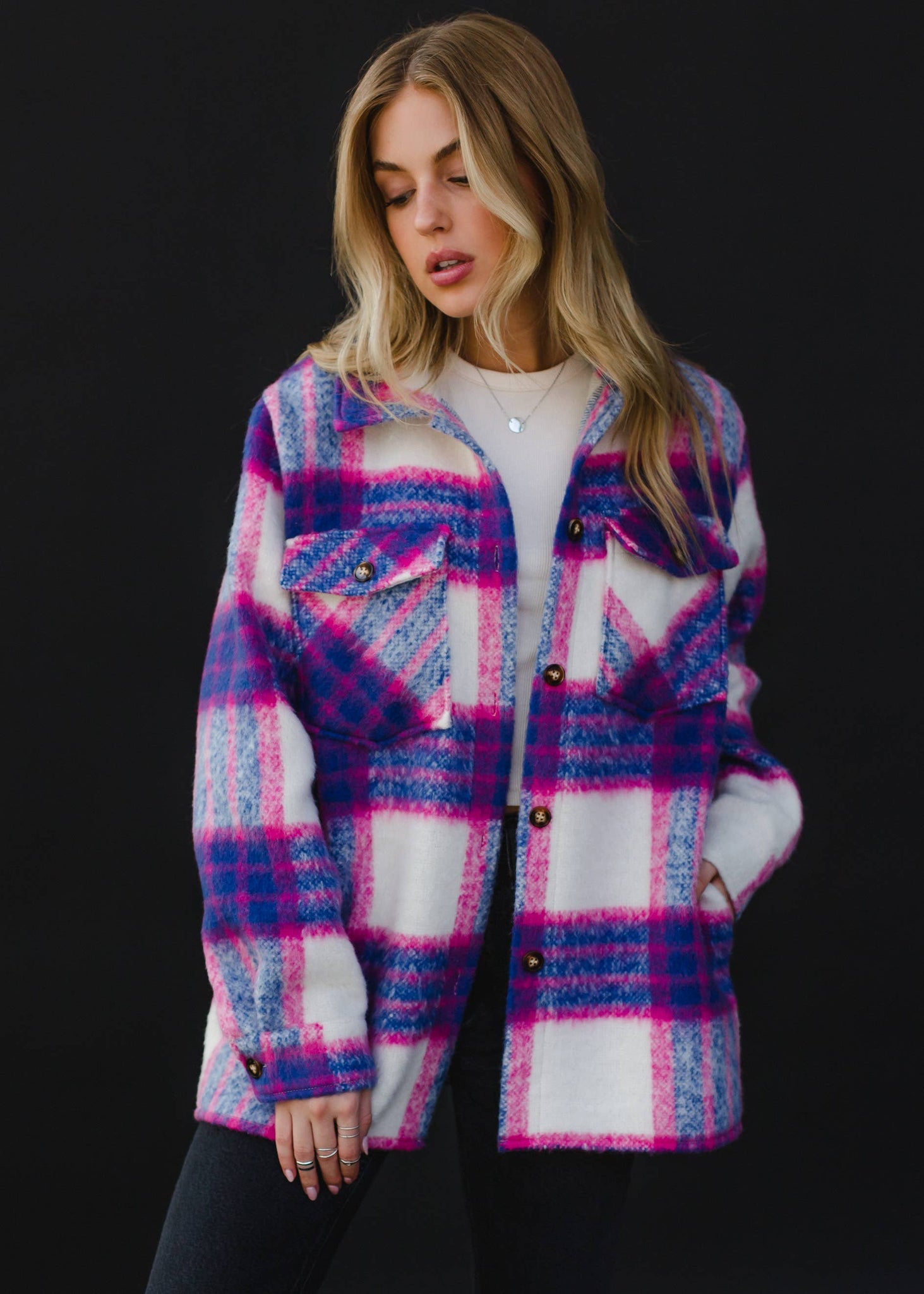 Blue, Pink & White Plaid Jacket