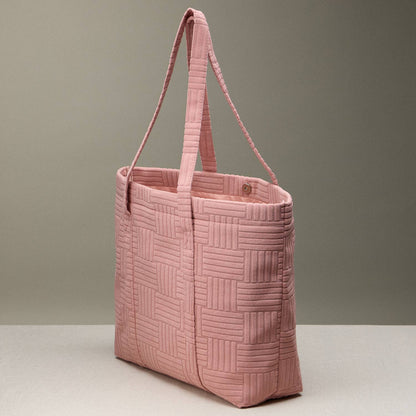Quilted Tote Bag with Woven Texture: Pink