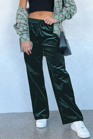 Velvet Drawstring Wide Leg Pants