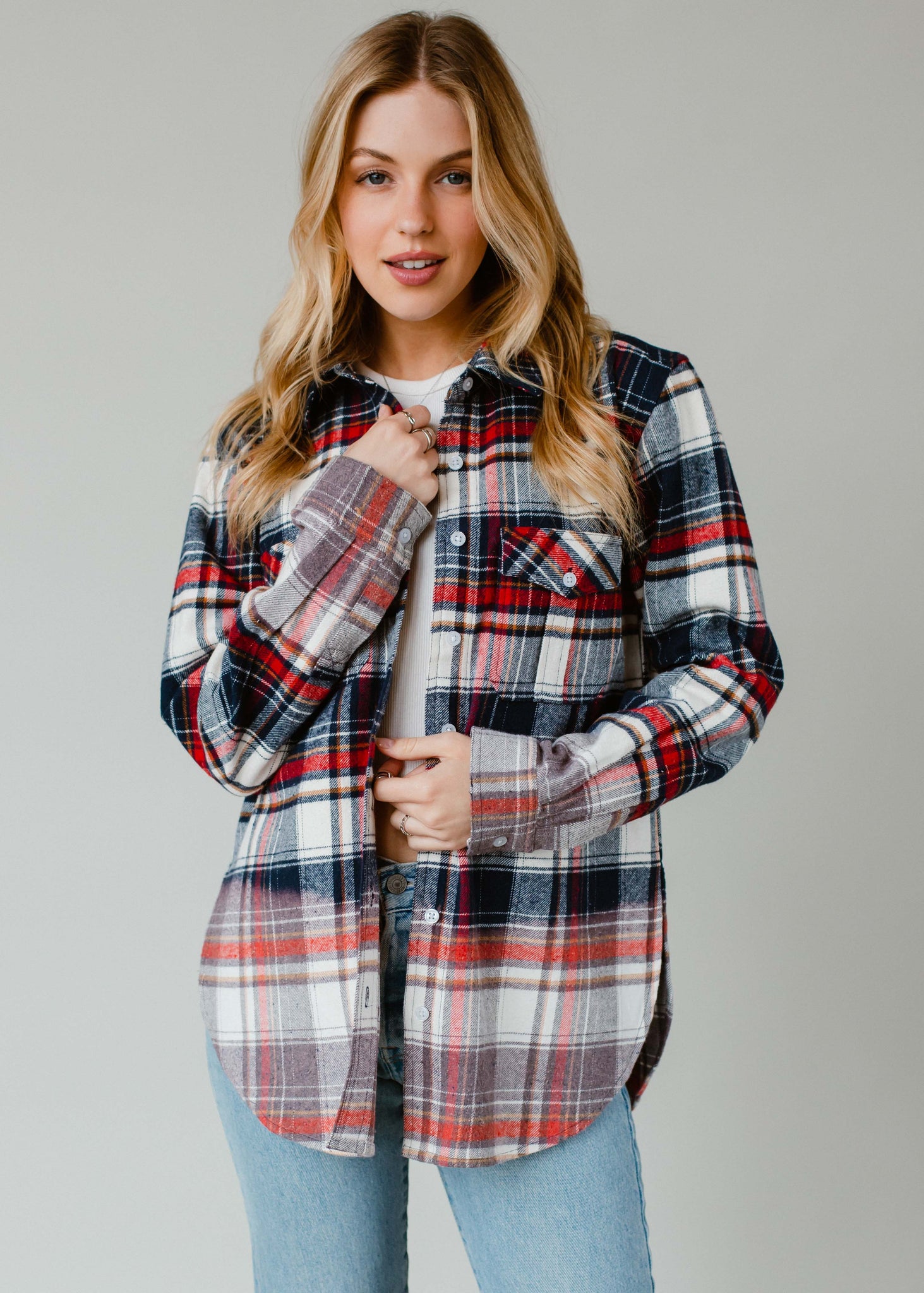 Navy, Red & Cream Plaid Flannel