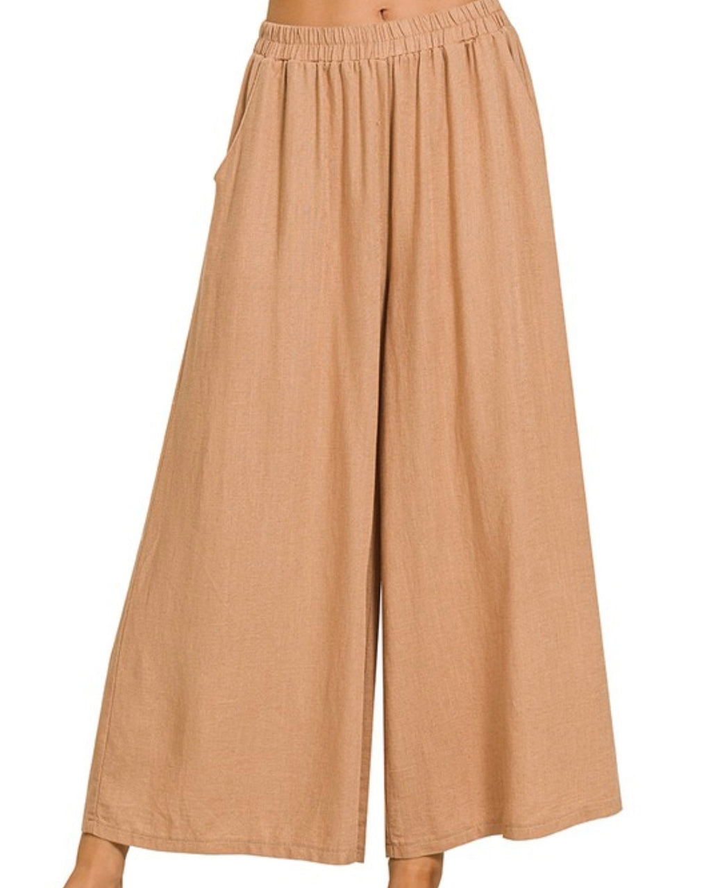 Woven Linen Blend Wide Leg Pants
