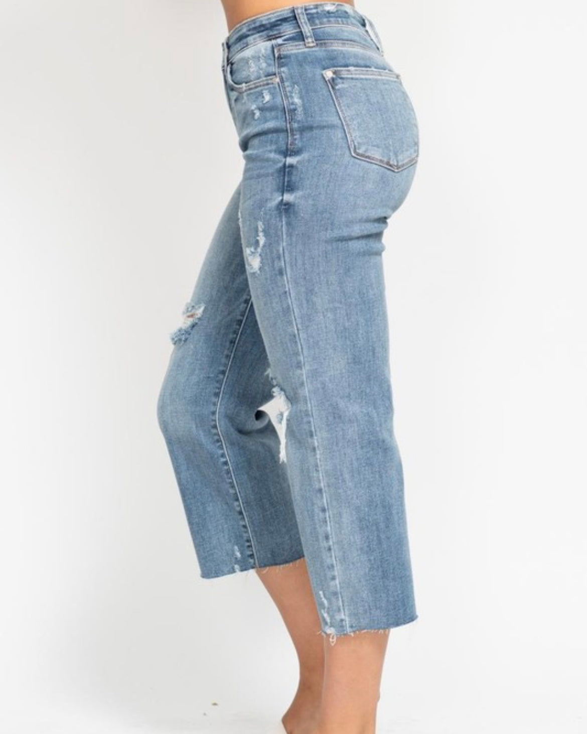 High Waist Destroy Wide Leg Crop Denim