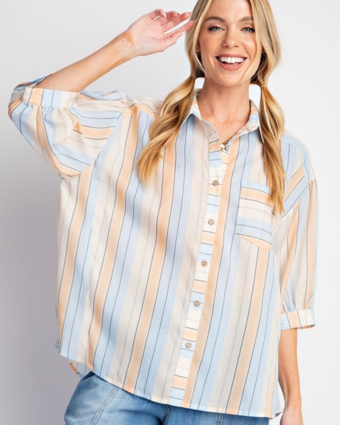 Half Sleeve Striped Button Up