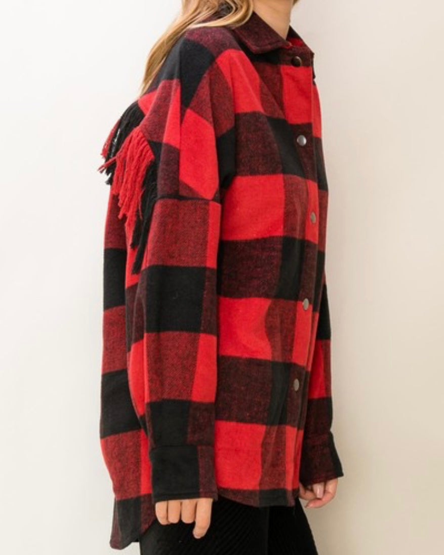 Buffalo Plaid Fringe Shacket