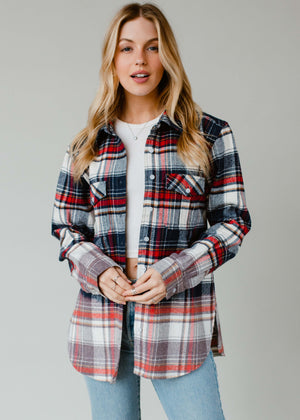 Navy, Red & Cream Plaid Flannel