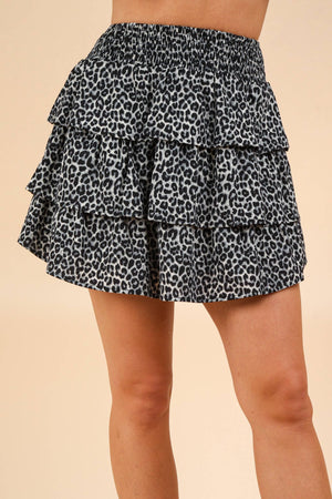 Leopard Printed Ruffled Layered Mini Skirt