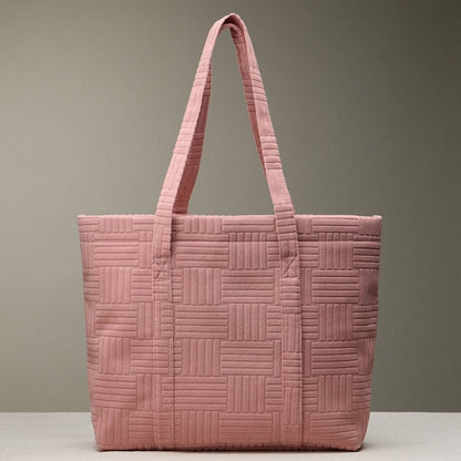 Quilted Tote Bag with Woven Texture: Pink