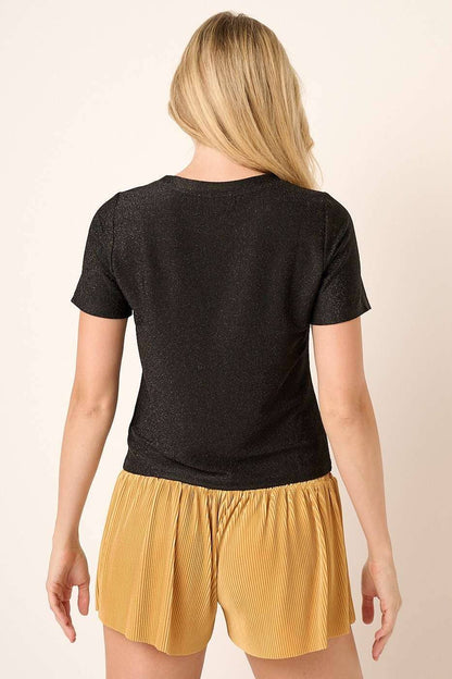 LUREX KNIT ROUND NECK SHORT SLEEVE TOP