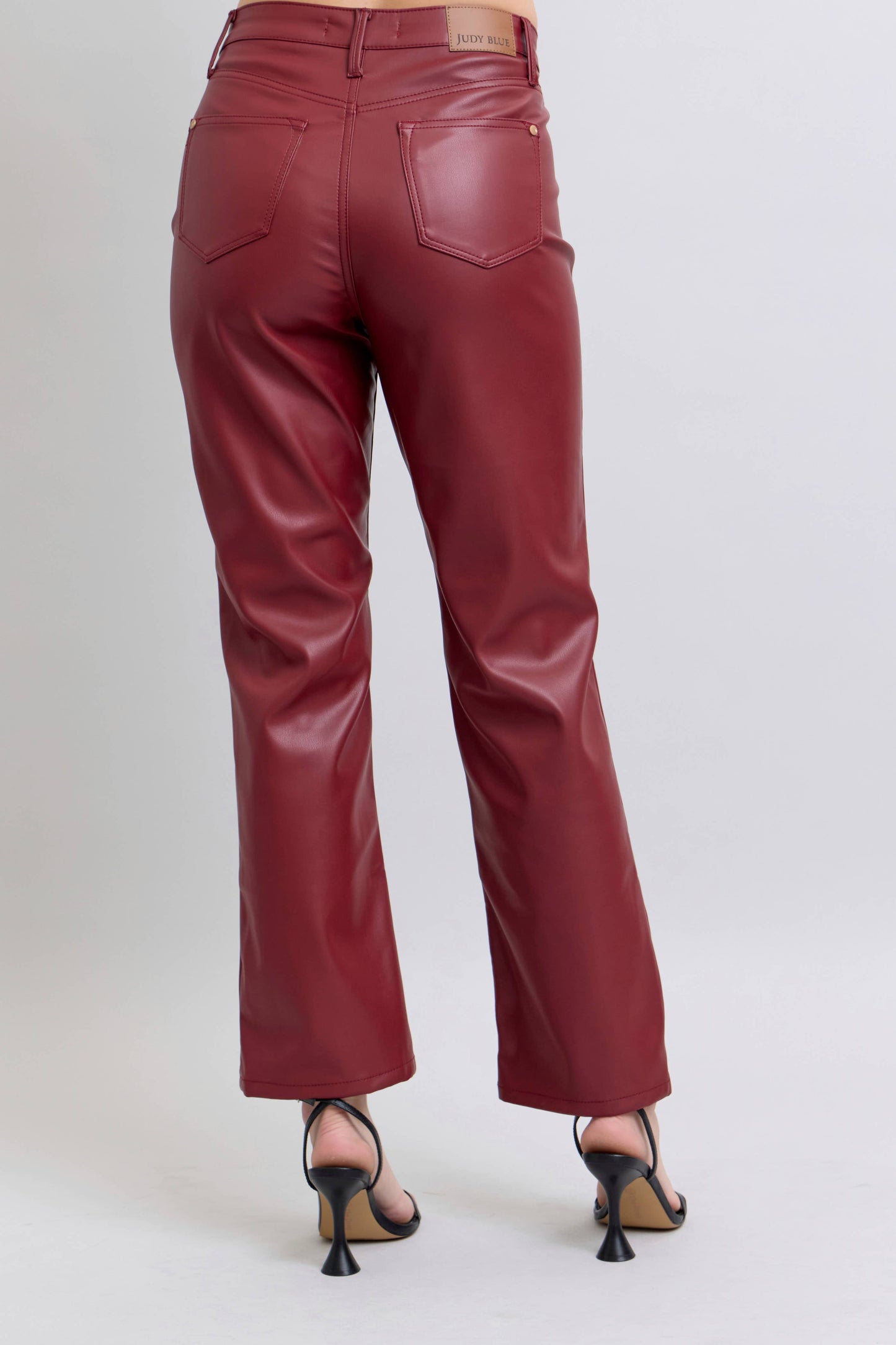 Faux Leather Tummy Control High Waisted Straight: Red