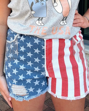 Bling Fringe American Flag Shorts