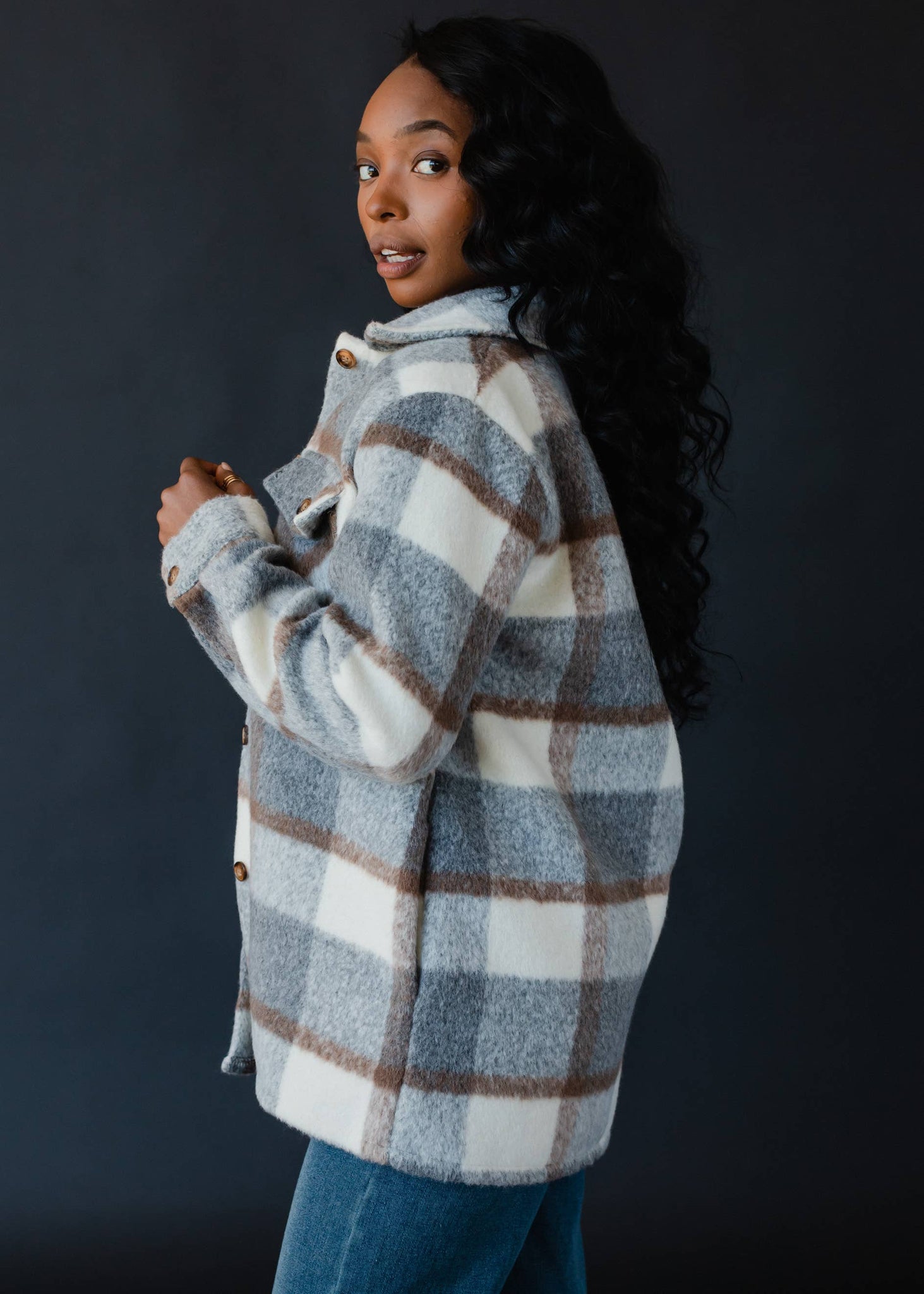 Gray, Brown & Cream Plaid Jacket