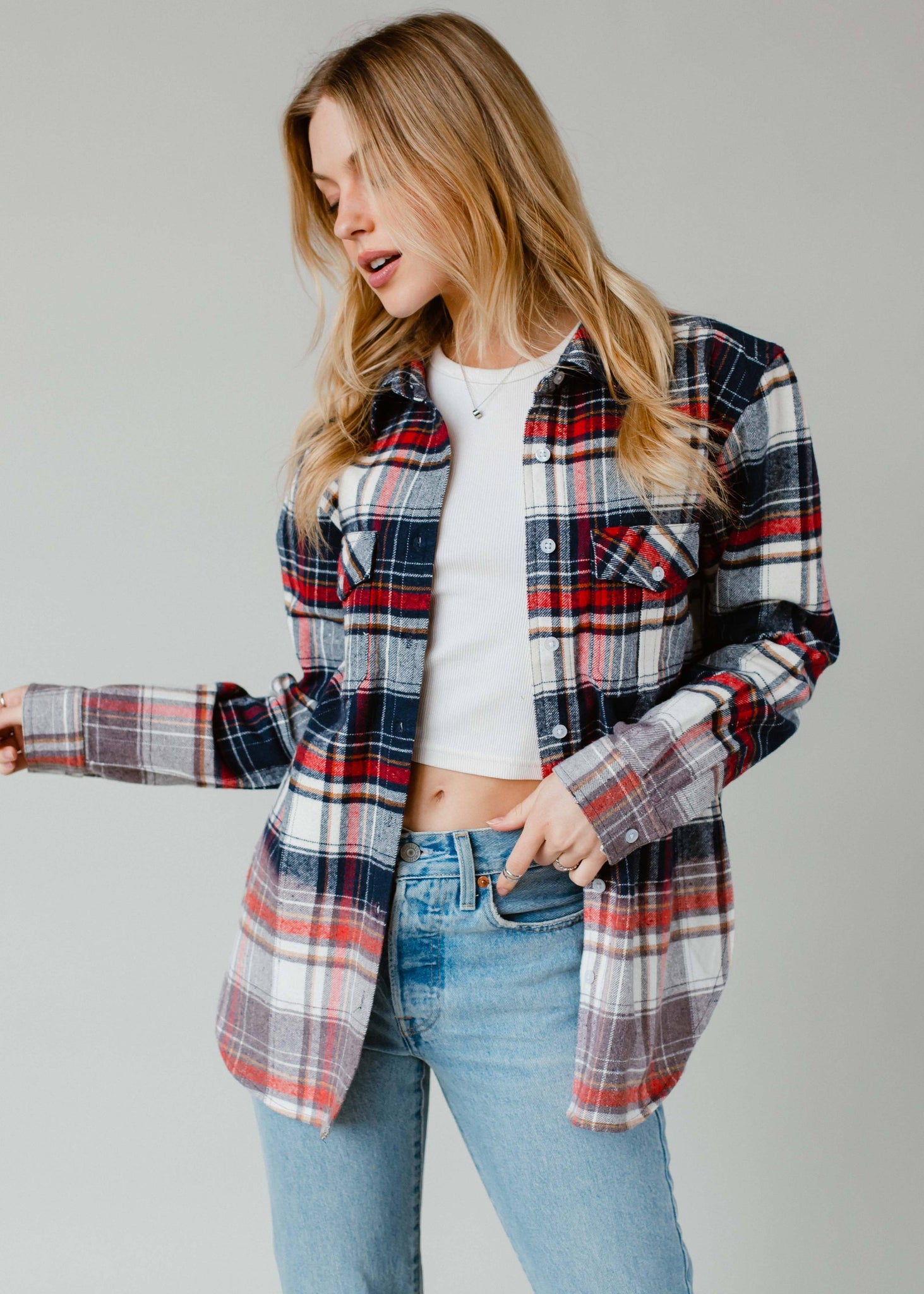 Navy, Red & Cream Plaid Flannel